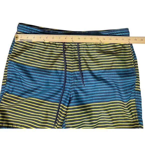 Cascade Sport swim board shorts, Men's Sz Med. Blue and Yellow striped. - Picture 4 of 11
